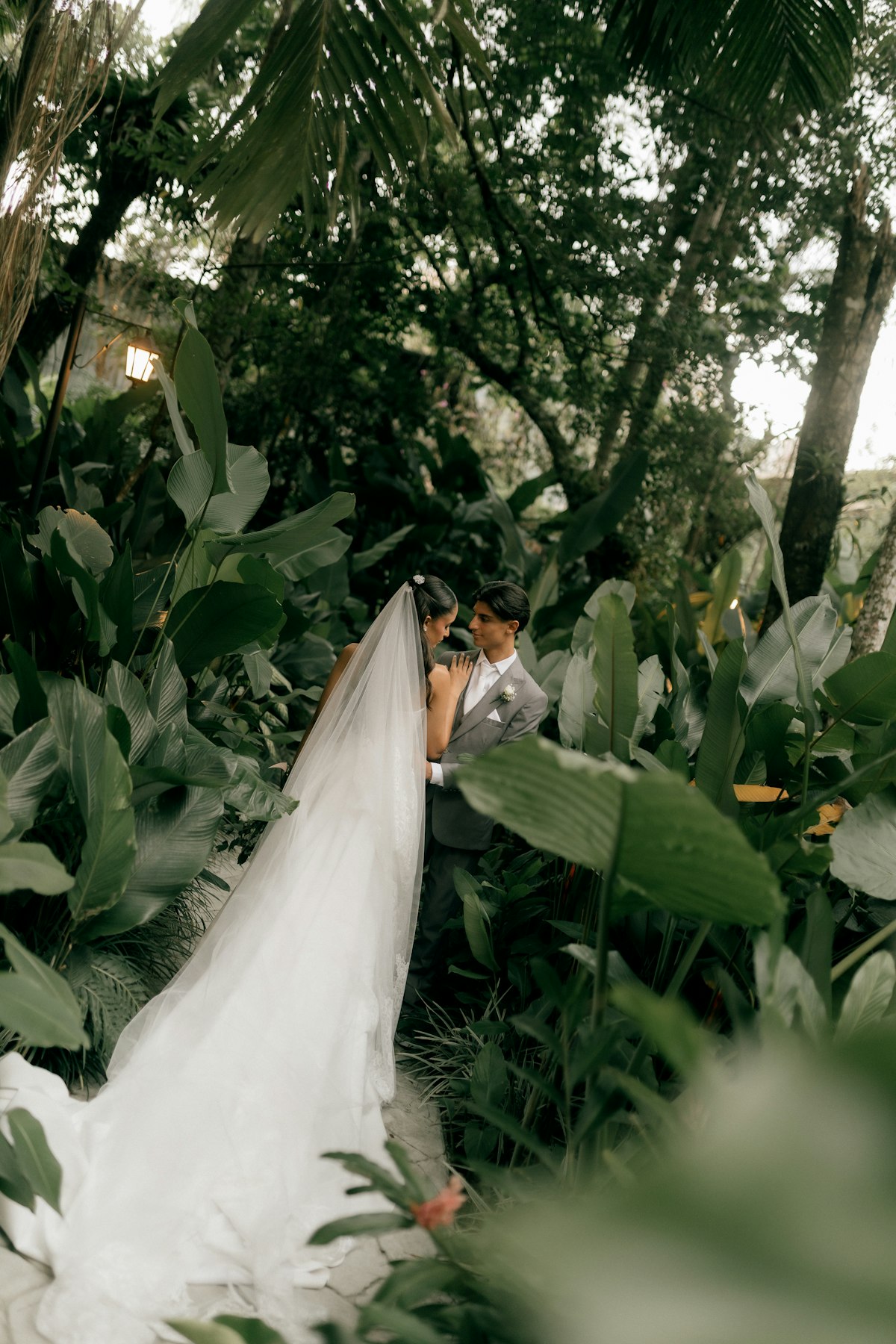 Enchanting backyard wedding reception with string lights