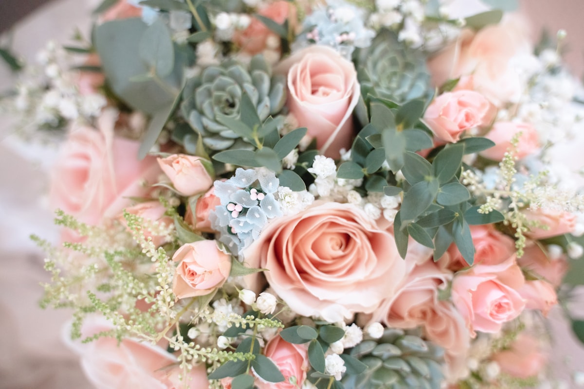 Stunning wedding bouquet with fresh floral arrangement